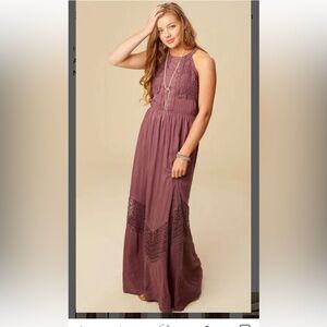 Altar'd State Mala Lace Crochet High Neck Maxi Dress  in Mauve. NWT